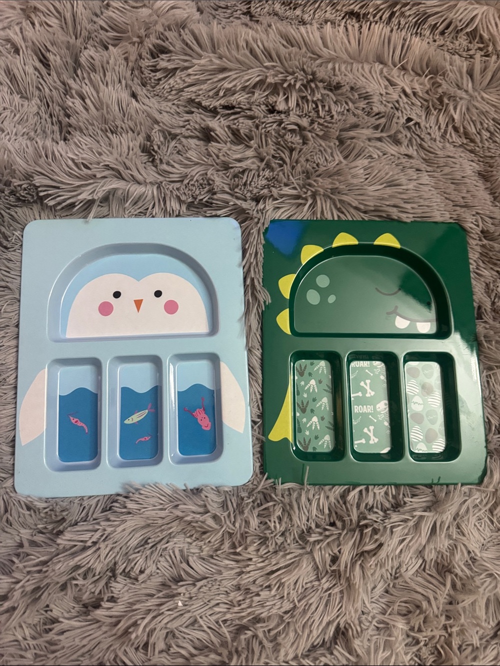 Kids Penguin and Dinosaur Snack Plate Set - Blue & Green